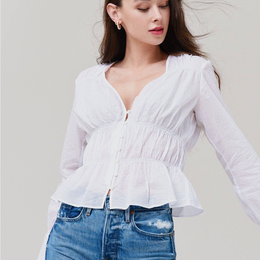 NWT Frame Ruched V-neck Long Sleeve Blouse